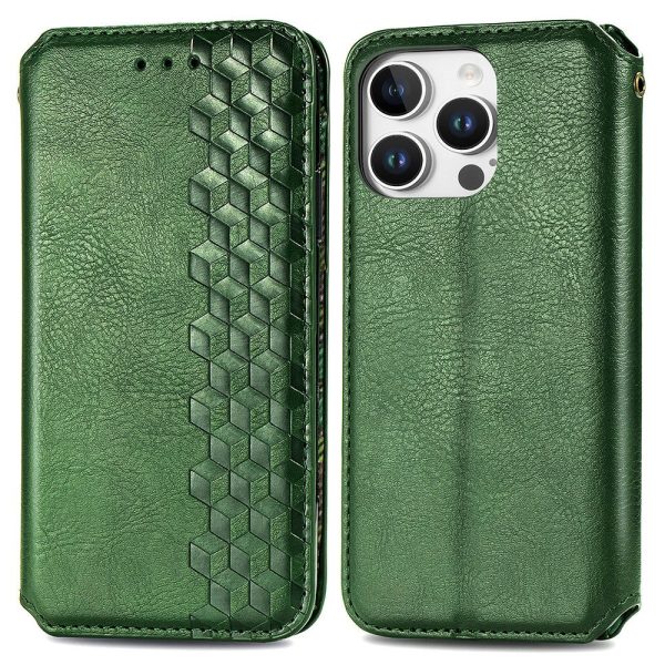 iPhone 16 Pro leather case with a stylish rhombus imprint - Green Supply