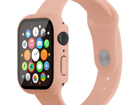 Apple Watch (45mm) silicone watch strap + cover with tempered glass - Pink   Size: M   L For Discount