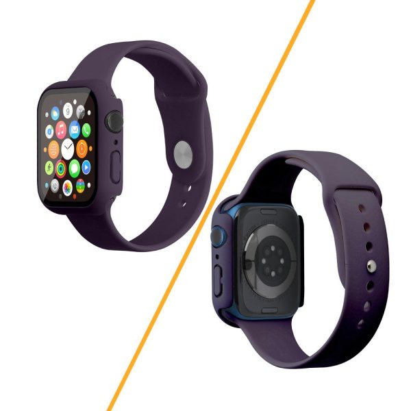 Apple Watch (45mm) silicone watch strap + cover with tempered glass - Dark Purple   Size: S   M Online now