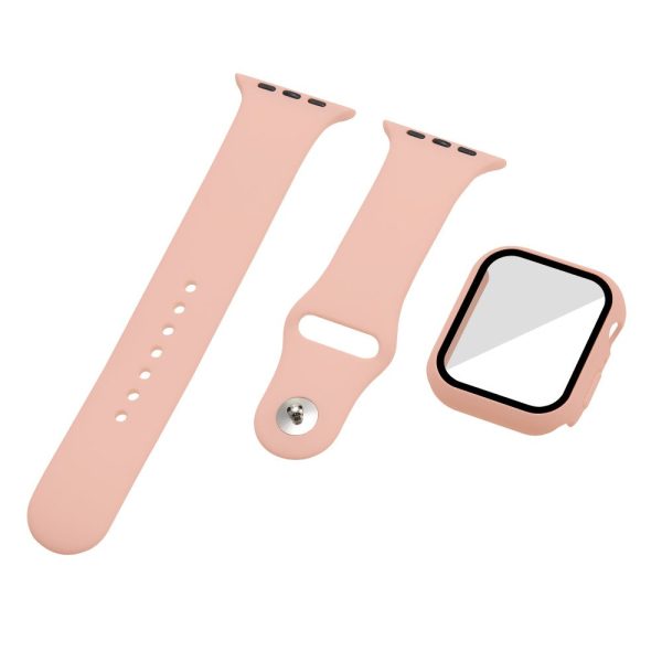 Apple Watch (45mm) silicone watch strap + cover with tempered glass - Pink   Size: S   M on Sale