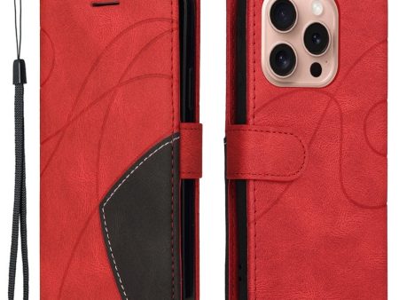 Textured iPhone 16 Pro leather case with strap - Red Online now