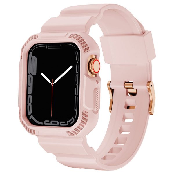 Apple Watch (45mm) carbon fiber style cover with watch strap - Pink For Sale