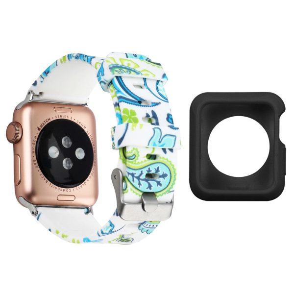 Apple Watch Series 3 2 1 38mm silicone pattern strap with cover - Green Abstract Leaves   Black For Discount