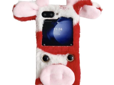 Acrylic Folding Phone Case Samsung Galaxy Z Flip6 5G Fluffy Cows Ear Cover - Red Sale