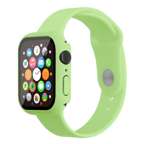 Apple Watch (45mm) silicone watch strap + cover with tempered glass - Light Green   Size: S   M For Cheap