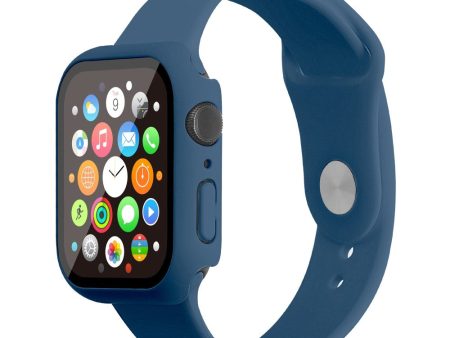 Apple Watch (45mm) silicone watch strap + cover with tempered glass - Blue   Size: M   L on Sale