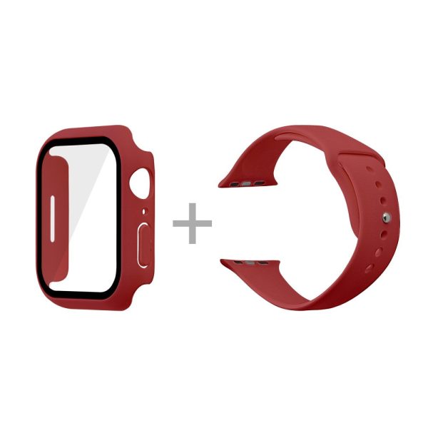 Apple Watch (45mm) silicone watch strap + cover with tempered glass - Dark Red   Size: M   L For Discount