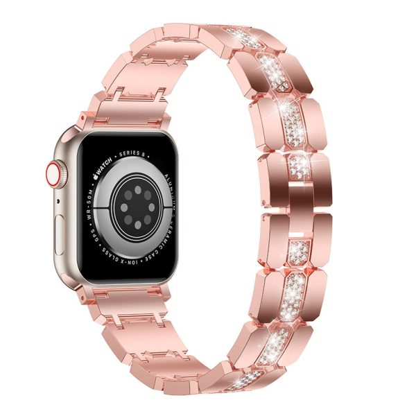 Apple Watch Series 8 (41mm) rhinestone décor metal strap - Pink Hot on Sale