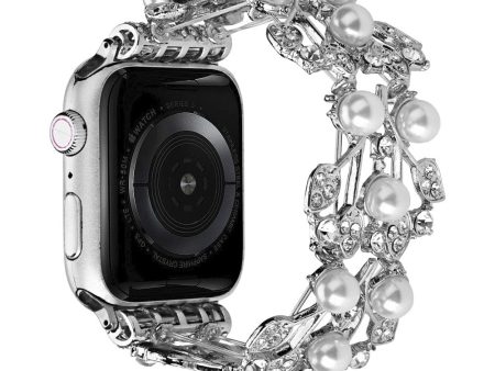 Apple Watch Series 8 (41mm) rhinestone fashionable bead style strap - Silver For Sale