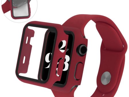 Apple Watch (41mm) cover with tempered glass + silicone watch strap - Wine Red on Sale