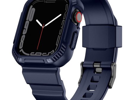 Apple Watch (41mm) carbon fiber style cover with watch strap - Dark Blue For Sale