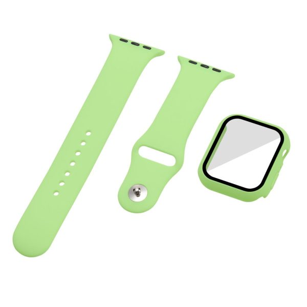 Apple Watch (45mm) silicone watch strap + cover with tempered glass - Light Green   Size: S   M For Cheap