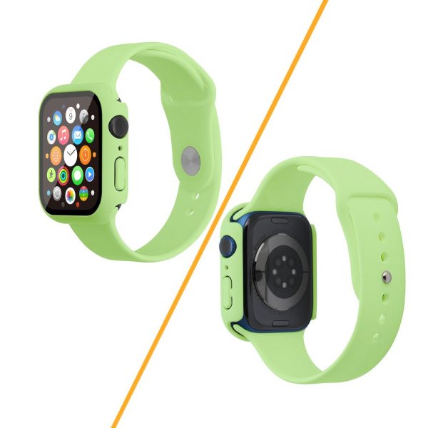 Apple Watch (45mm) silicone watch strap + cover with tempered glass - Light Green   Size: S   M For Cheap