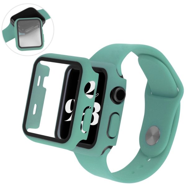 Apple Watch (41mm) cover with tempered glass + silicone watch strap - Green Discount