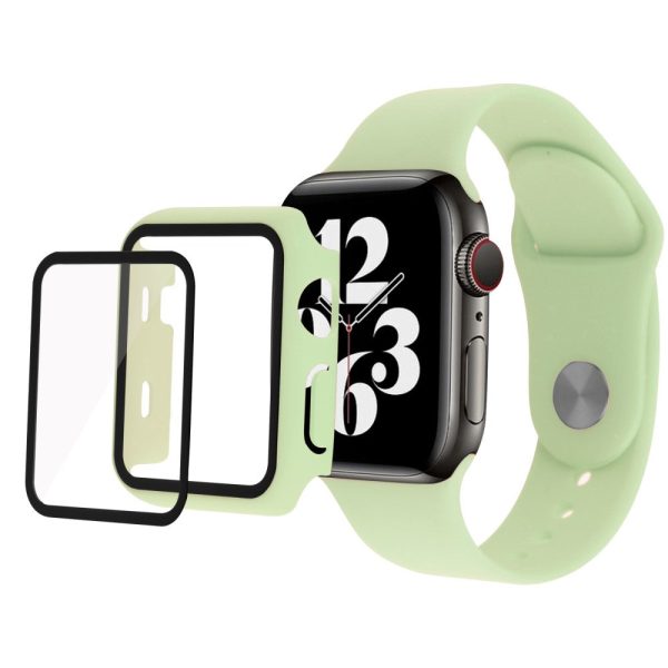 Apple Watch (41mm) cover with tempered glass + silicone watch strap - Light Green For Sale