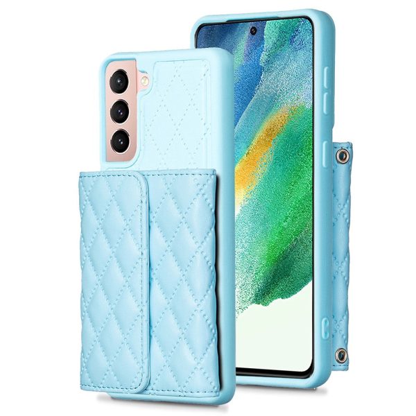 Stylish and versatile rhombus wallet cover for Samsung Galaxy S21 FE - Blue For Discount