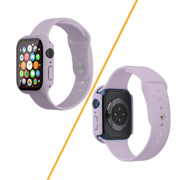 Apple Watch (45mm) silicone watch strap + cover with tempered glass - Light Purple   Size: S   M Discount