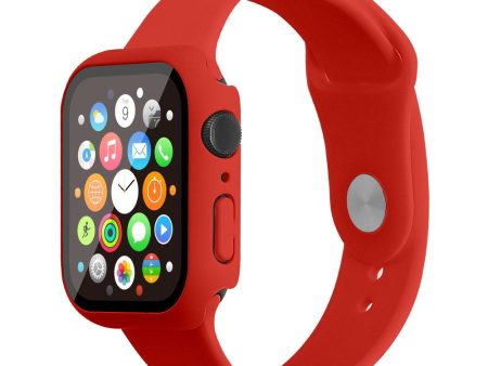 Apple Watch (45mm) silicone watch strap + cover with tempered glass - Red   Size: S   M on Sale