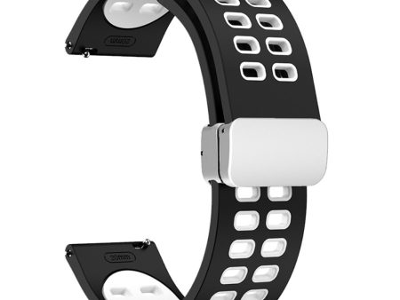 20mm Universal dual color silicone strap with silver buckle - Black   White on Sale