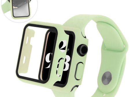 Apple Watch (41mm) cover with tempered glass + silicone watch strap - Light Green For Sale