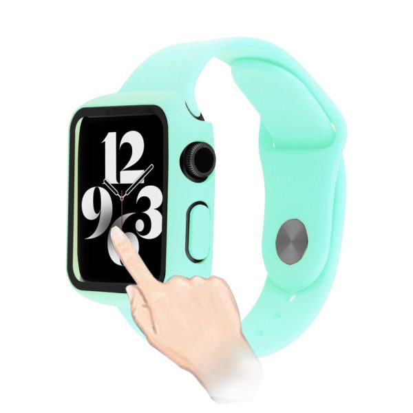 Apple Watch (41mm) cover with tempered glass + silicone watch strap - Cyan on Sale