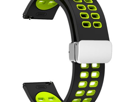 20mm Universal dual color silicone strap with silver buckle - Black   Fluorescent Green Supply