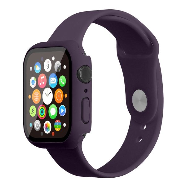 Apple Watch (45mm) silicone watch strap + cover with tempered glass - Dark Purple   Size: S   M Online now