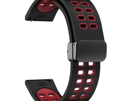 20mm Universal dual color silicone strap with black buckle - Black   Red Cheap