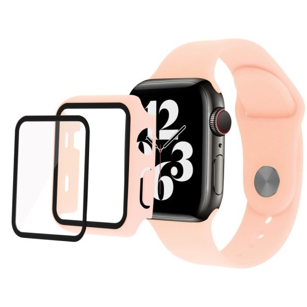 Apple Watch (41mm) cover with tempered glass + silicone watch strap - Light Pink Fashion