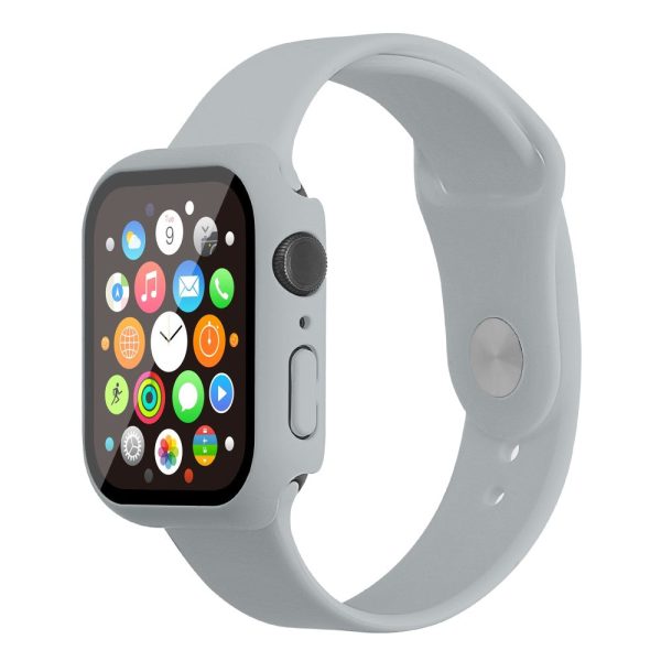 Apple Watch (45mm) silicone watch strap + cover with tempered glass - Light Grey   Size: S   M For Sale