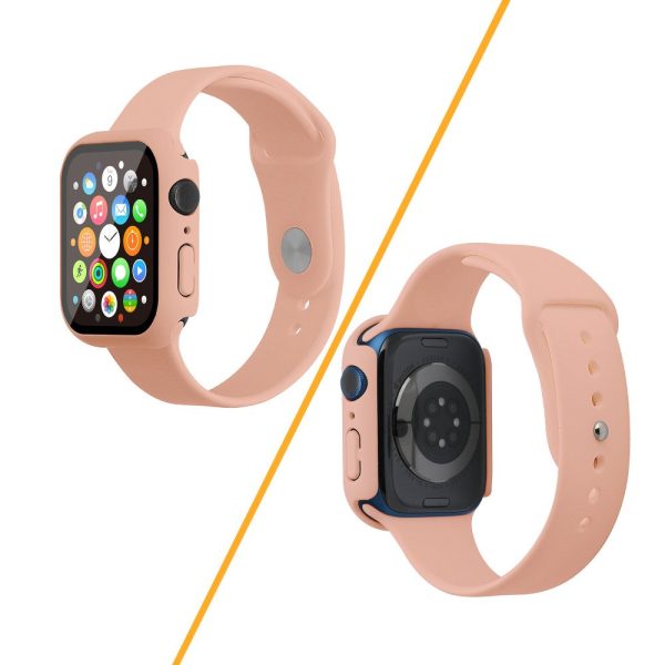 Apple Watch (45mm) silicone watch strap + cover with tempered glass - Pink   Size: S   M on Sale