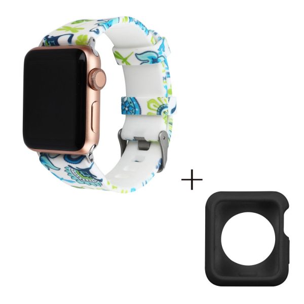 Apple Watch Series 3 2 1 38mm silicone pattern strap with cover - Green Abstract Leaves   Black For Discount