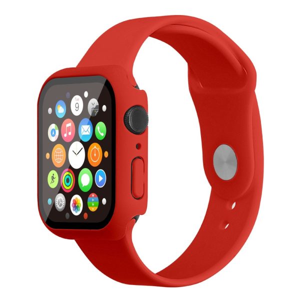 Apple Watch (45mm) silicone watch strap + cover with tempered glass - Red   Size: M   L Hot on Sale