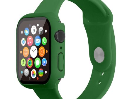 Apple Watch (45mm) silicone watch strap + cover with tempered glass - Dark Green   Size: M   L Online Hot Sale