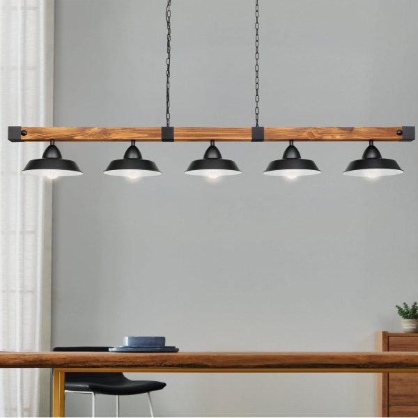 Oldbury 5Lt Pendant Light in Black and Brown Rustic For Discount