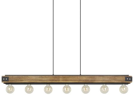 Layham 7Lt Pendant Light in Black and Rustic Wood Online Sale