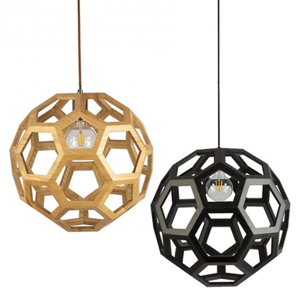 Banega Pendant Light Large in Wood or Black For Sale